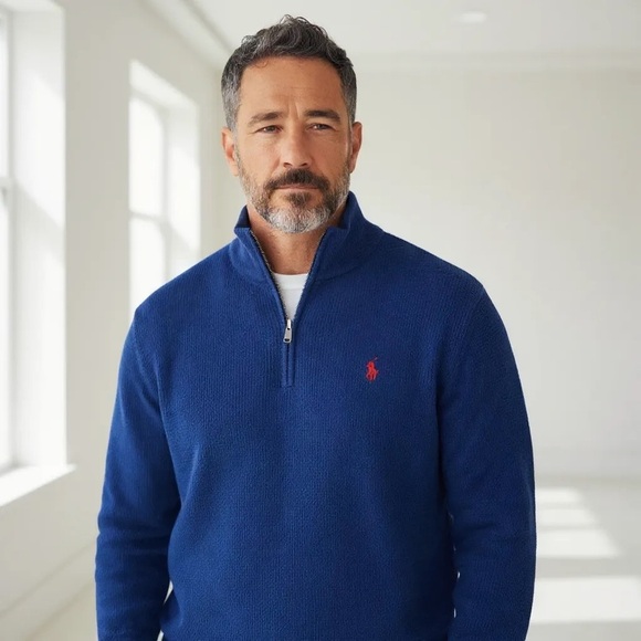 POLO RALPH LAUREN XXL Bright Cobalt Blue Mesh Knit 1/4 Quarter Zip R $138 - Picture 1 of 6